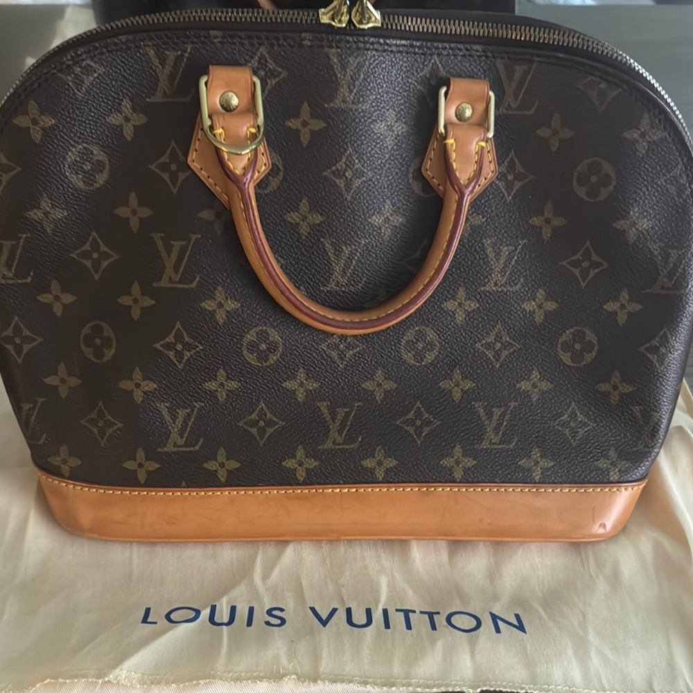 Authentic Louis Vuitton Brown Tan Alma Satchel with Signature Monogram